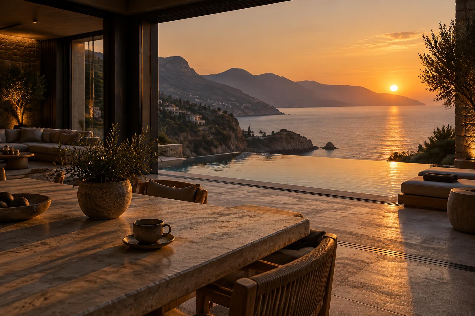 Coastal retreat at sunset